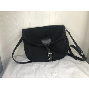 DULUTH PACK Black Canvas & Leather Trim Shell Crossbody Bag Purse Buckle Flap LG